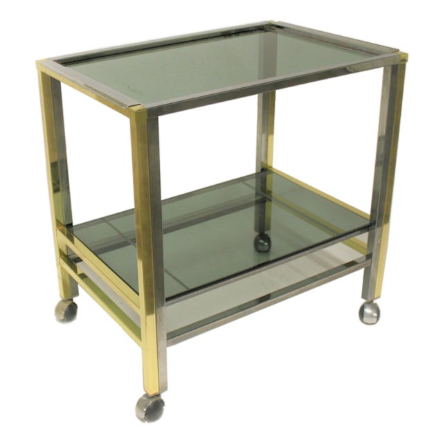 Vintage Brass & Chrome Two Tier Bar Trolley, 1970s For Sale