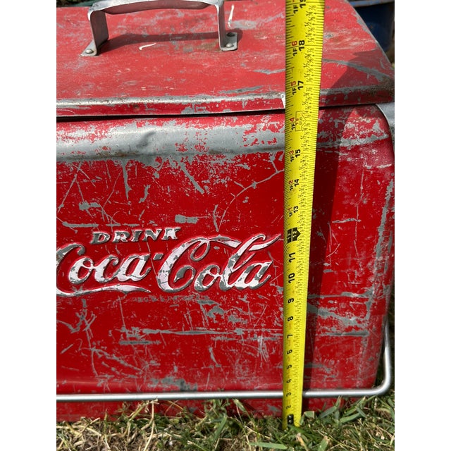 Vintage Coca-Cola Embossed Steel Picnic Cooler Progress Refrigerator Original For Sale - Image 10 of 11