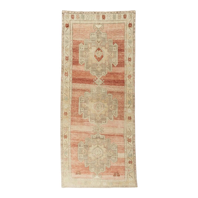 Vintage Circa 1940 Turkish Oushak Hand Knotted Wool Runner, Terracotta, 5'1 X 11'9 For Sale
