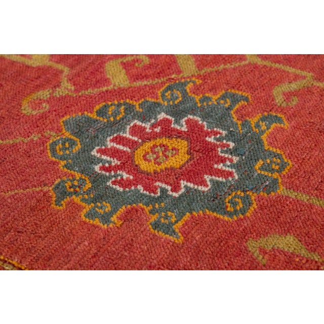 Textile Red Antique Turkish Oushak Handmade Allover Designed Wool Rug For Sale - Image 7 of 13