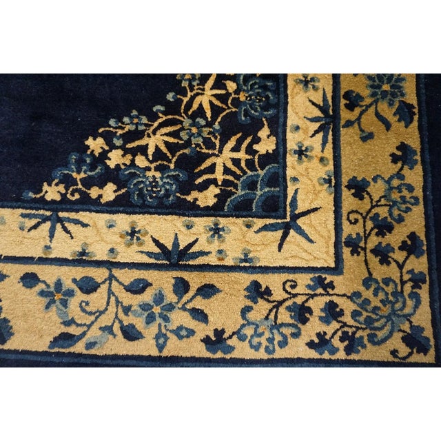 1900s Wool Rectangle Antique Blue Chinese Peking Hallway Runner Knotted Rug For Sale In New York - Image 6 of 12