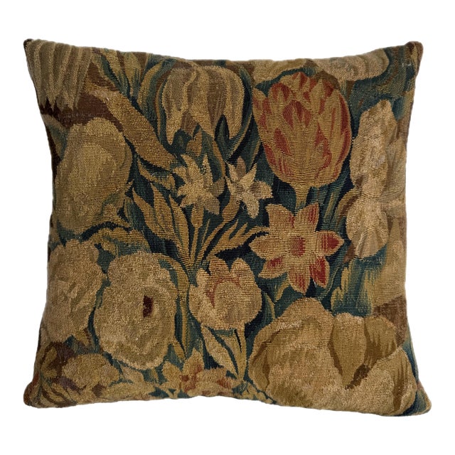 17th Century Brussels Botanical Tapestry Pillow For Sale