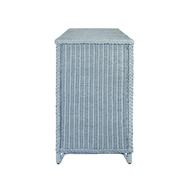 2020s Matthew Izzo Home Bowden Light Blue Wrapped Rattan Six Drawer Chest For Sale - Image 5 of 7