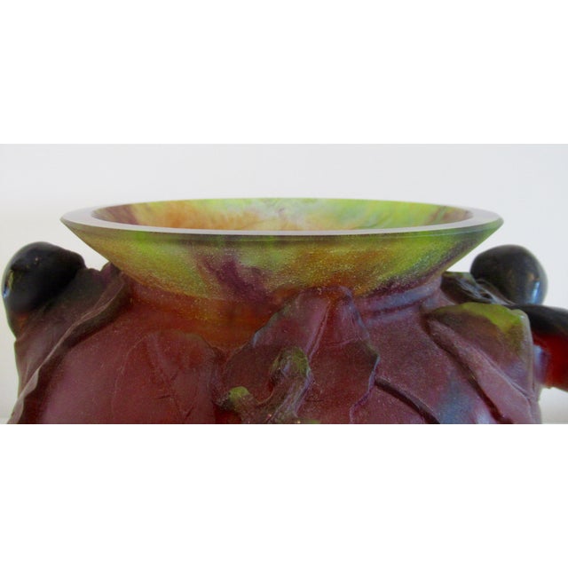 Daum France Amber Aubergine Red & Chartreuse Lizard and Apple/Plums, Oak Leaf Emblazoned, For Sale - Image 11 of 18