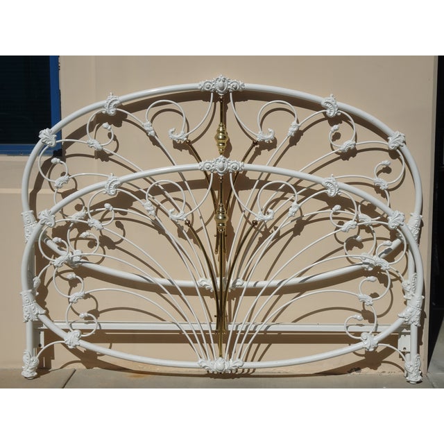 Vintage French Elliott's Designs White Gold Iron Queen Headboard W Footboard #3 For Sale - Image 4 of 15