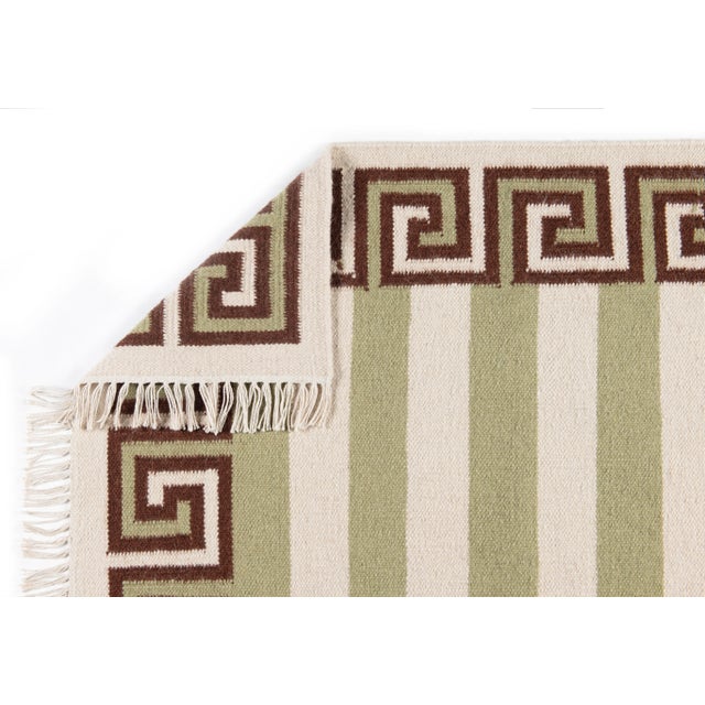 Part & Parcel Goods Wool Stripe Rug, 10' x 14', Sage, Chocolate and Eggshell For Sale - Image 4 of 5