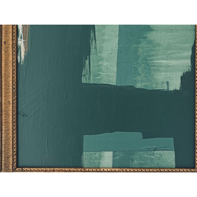 2020s “Cabin Fern" Green Abstract Art in Antique Frame, Transitional Living Room Art by JTS For Sale - Image 5 of 11