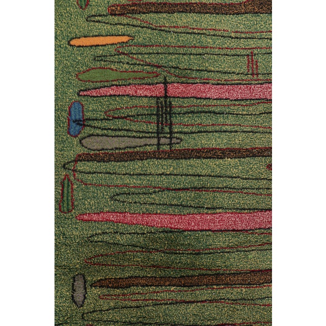 Traditional Vintage Zeki Müren Rug, Bold Modernist Geometric Patterns in Green - Rug & Kilim For Sale - Image 3 of 7