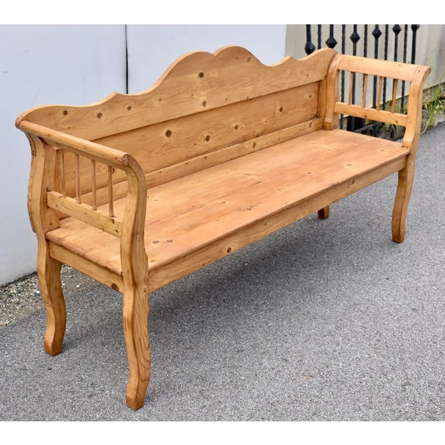 Rustic European Pine Camel-Back Bench or Settle, Circa 1900 For Sale - Image 3 of 13