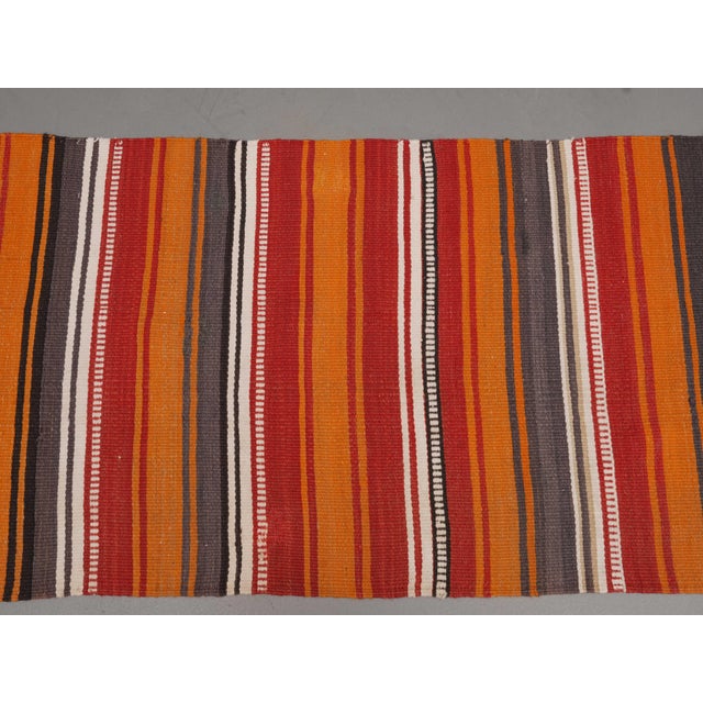 1970s Vintage Handmade Wool Cotton Orange Runner Rug For Sale - Image 10 of 11