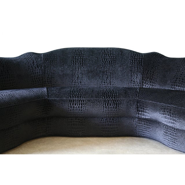 Vintage 1960s Attributed to Michael Taylor Designs Schiaperelli Sofa 121.5" Couch, Black Alligator For Sale - Image 10 of 13