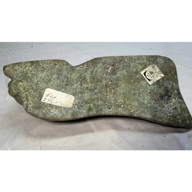 Antique Signed Carved Soapstone Eva Itulu Canadian Seal Eskimo Sculpture Inuit For Sale - Image 13 of 16