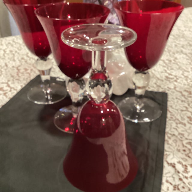 1960s Shabby Chic Ruby, Red Hand Blown Water Goblets - Set of 4 For Sale - Image 4 of 7