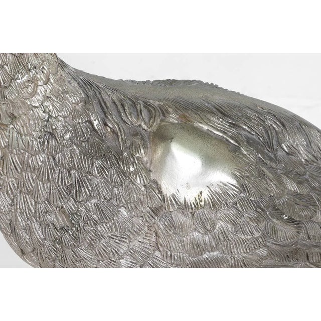 Monumental Pair of Silvered Crane Sculptures on Wooden Plinth Bases | 20th Century For Sale - Image 9 of 13