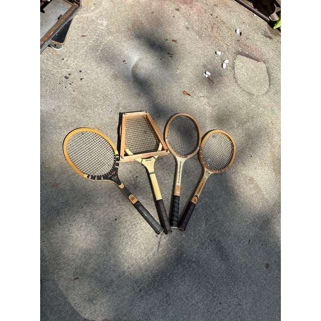 Collection of Vintage Miscellaneous Wooden Tennis Rackets With Guards For Sale - Image 10 of 10