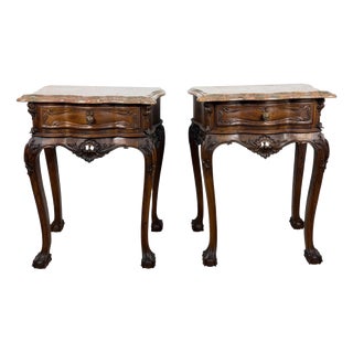 French Louis XV Style Nightstands with Marble Tops, 1940s, Set of 2 For Sale