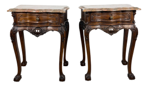 French Louis XV Style Nightstands with Marble Tops, 1940s, Set of 2