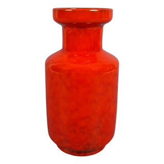 Fire Red Ceramic Vase with Marbled Enamel, 1970s For Sale