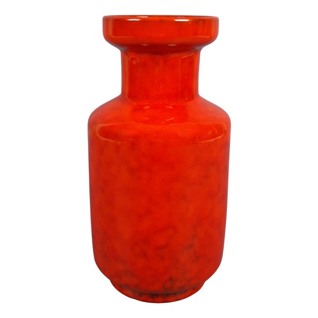 Fire Red Ceramic Vase with Marbled Enamel, 1970s For Sale