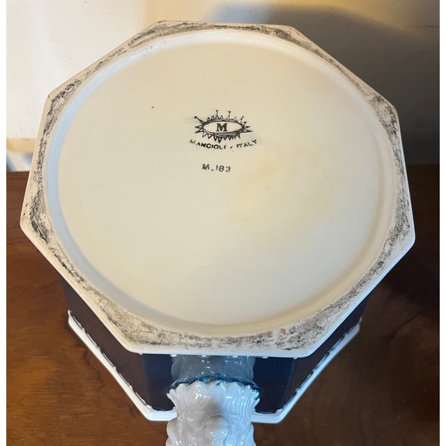 Italian Mancioli Mid-Century Modern Ceramic Cachepot Planter With Ram's Head Handles For Sale - Image 13 of 13