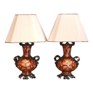 Pair of Mid-Century French Louis XV Chinese Export Porcelain Bronze Lamps For Sale