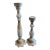 Pair of Hand-Carved Wooden Floor Candlesticks, Whitewashed Finish (30” and 22” Tall) For Sale