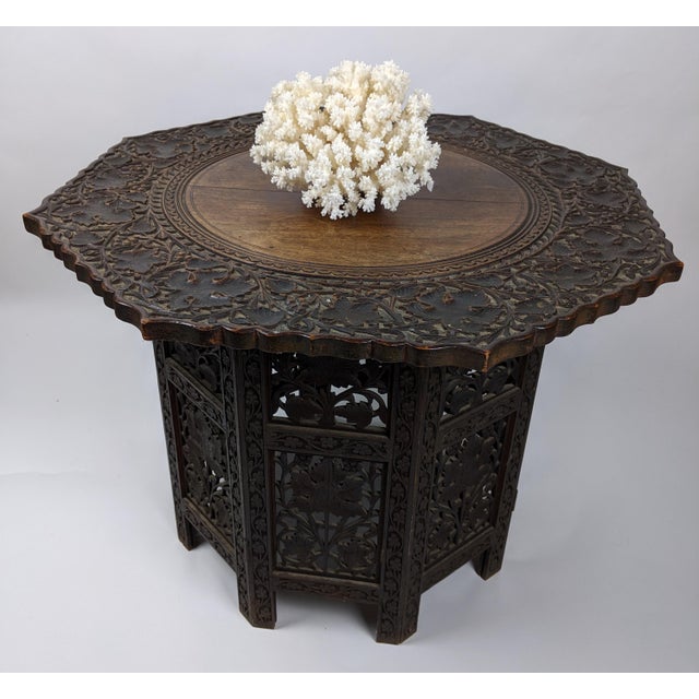 Antique Indian Bombay Blackwood (Rosewood) Profusely Carved Side Table