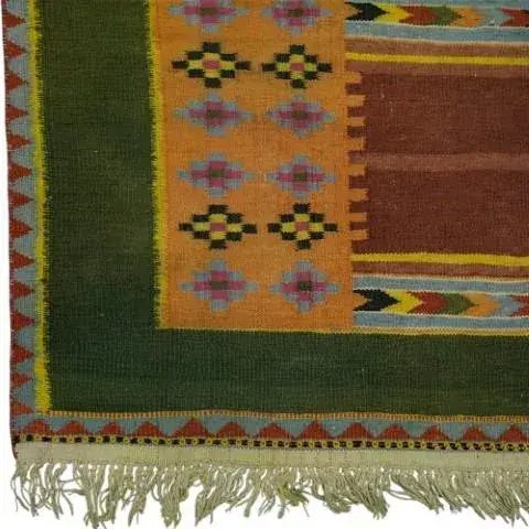 Rug & Kilim Vintage Dhurrie Extra-Long Geometric Runner Rug in Green | Rug & Kilim For Sale - Image 4 of 5
