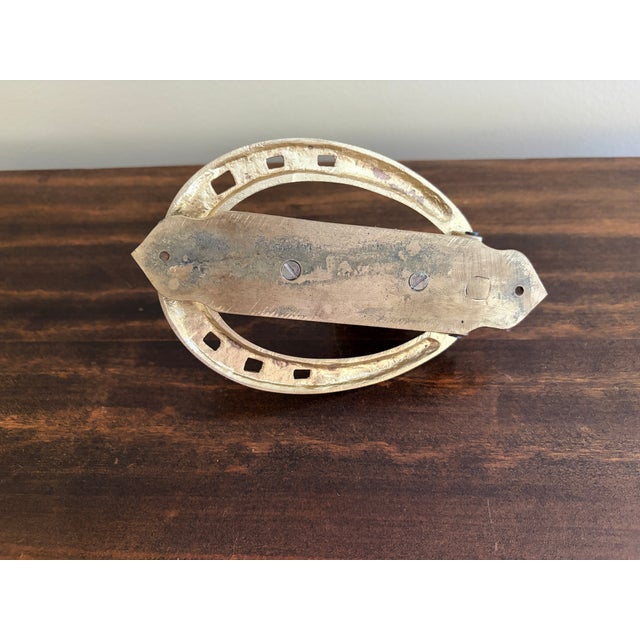 Vintage Equestrian Cast Brass Horse Head Horseshoe Door Knocker For Sale - Image 11 of 11