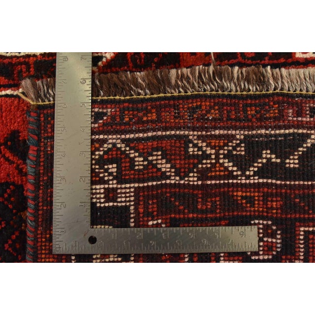 Shiraz Rug 3’5” X 4’11” Red Wool Vintage Tribal Hand-Knotted Oriental Carpet For Sale - Image 13 of 13