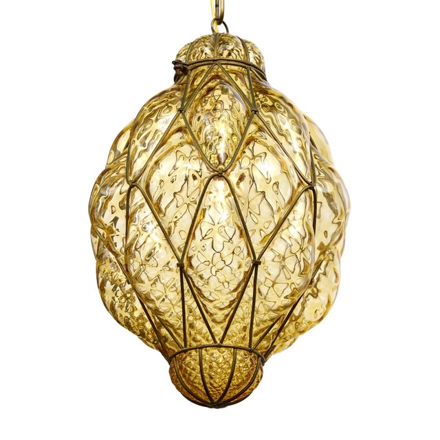 Modern Antique Venetian Citrine Glass and Wrought Iron Lantern, Circa 1920 For Sale - Image 3 of 9