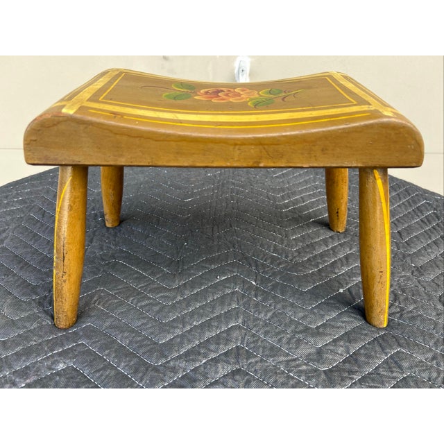 Antique Pennsylvania Folk Art Paint Decorated Plank Seat Footstool 1850’s For Sale - Image 9 of 12