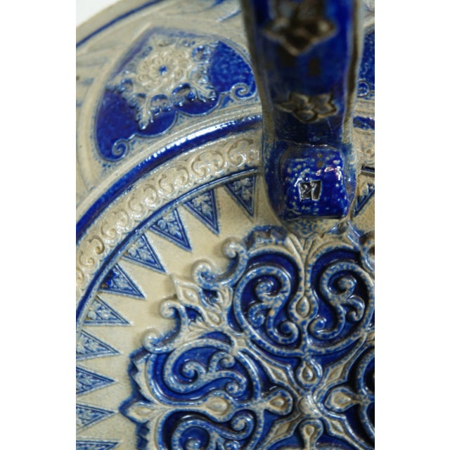 Antique German Westerwald Cobalt Blue Salt Glaze Stoneware Pitcher Jug Ewer For Sale - Image 11 of 12