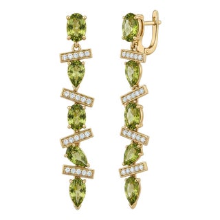 Modern Geometric Peridot Drop Earrings, Silver, Gold, Pair For Sale