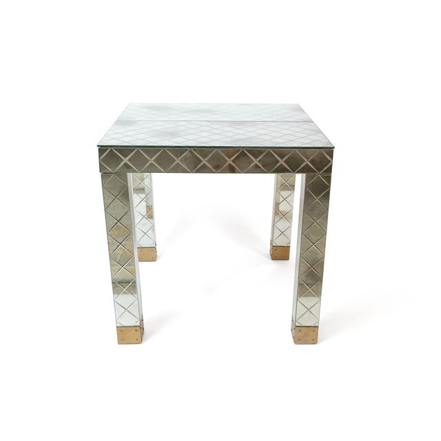 A rare and striking Italian mosaic mirror side table from designer Lorin Marsh, dating to circa 1950. Featuring exquisite...