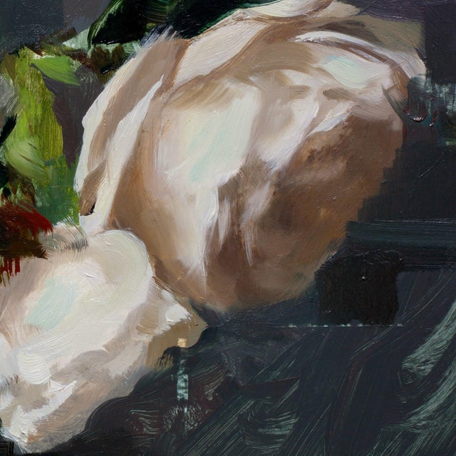 Roses I by Jon Doran | Oil on Panel Cut White Roses Still Life For Sale In Denver - Image 6 of 9