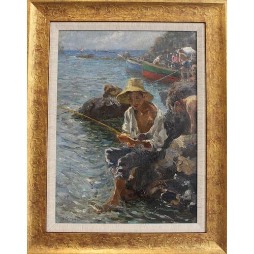 Gaetano Spagnolo, Pescatorello (Little Fisherman), 1930s, Oil Painting on Panel, Framed For Sale - Image 14 of 14
