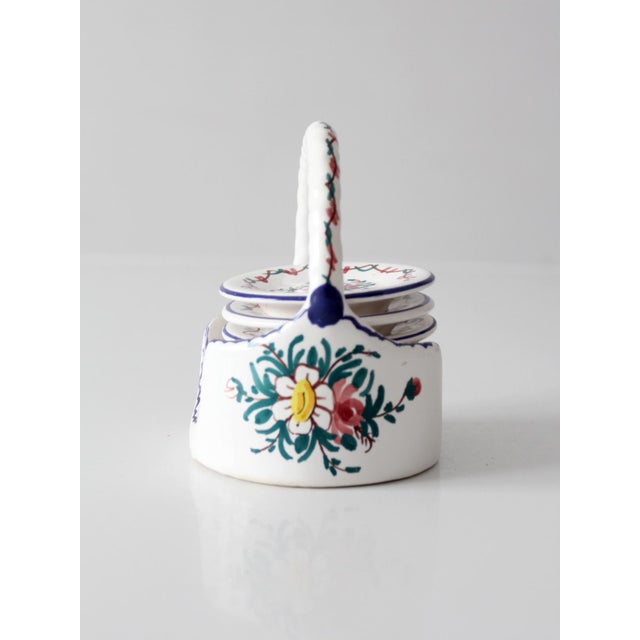 Shabby Chic Vintage Crespo Spanish Faience Coaster Set With Basket Holder For Sale - Image 3 of 15