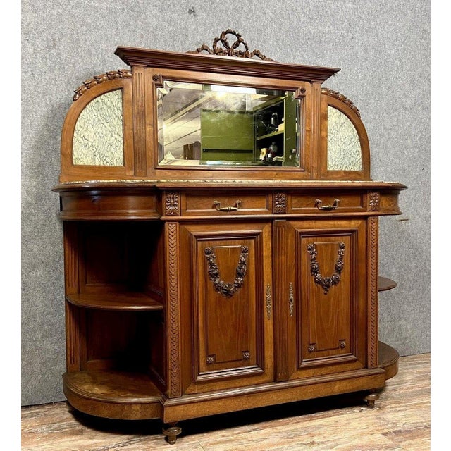 Louis XVI Style Half-Moon Shaped Buffet in Walnut For Sale - Image 6 of 7