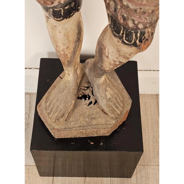 19th Century Southeast Asian Tall Painted & Carved Wood Figure of a Man For Sale - Image 9 of 9