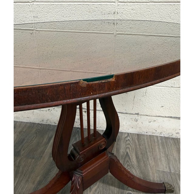 Vintage Duncan Phyfe Style Mahogany Lyre Pedestal Base Accent Table For Sale - Image 14 of 16
