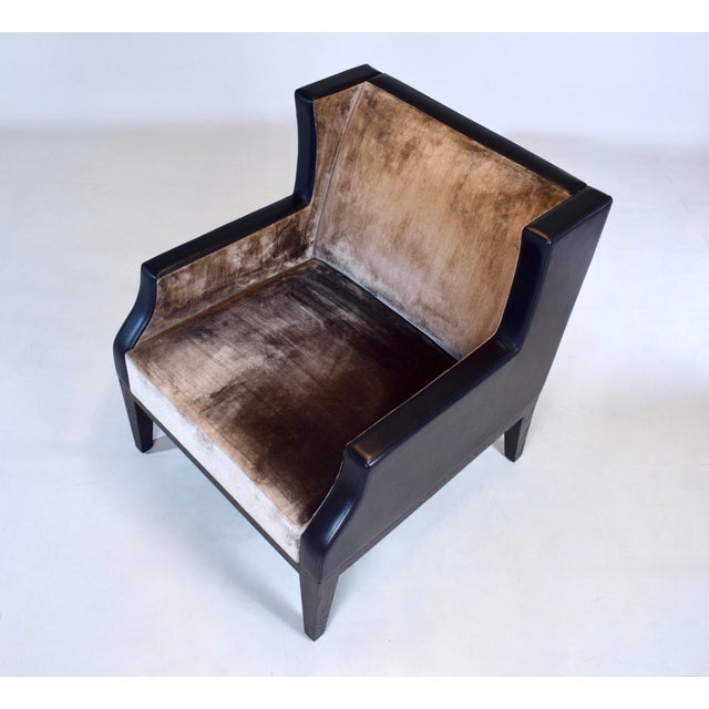 French Christian Liaigre for Holly Hunt Brown Leather & Velvet Chair For Sale - Image 12 of 16