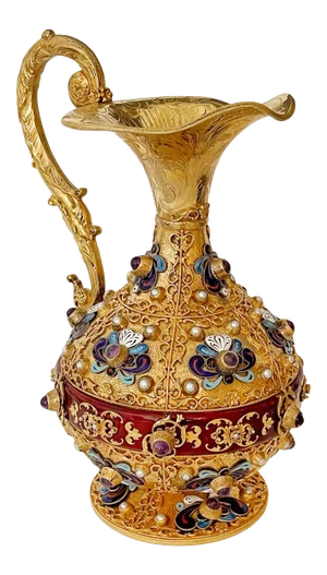 20th Century Austrian Enameled Gilt Silver Mounted Semi Precious Stone Jug