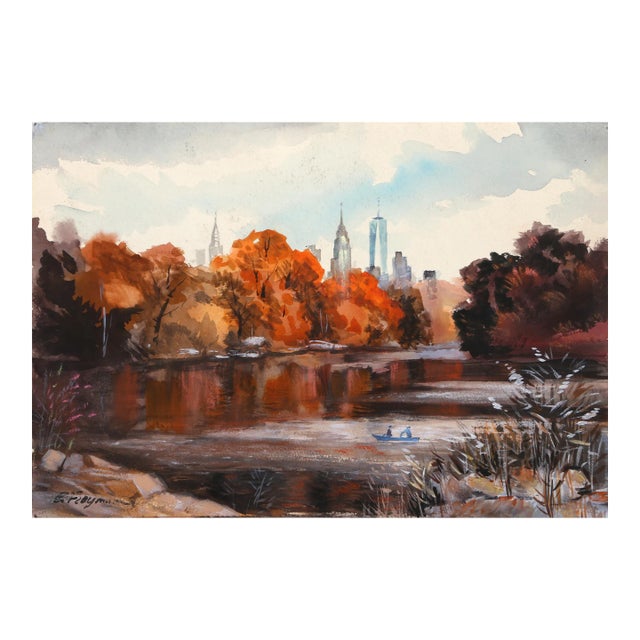Fall in the Park, Erik Freyman Watercolor With Pastel, Signed in Pen For Sale