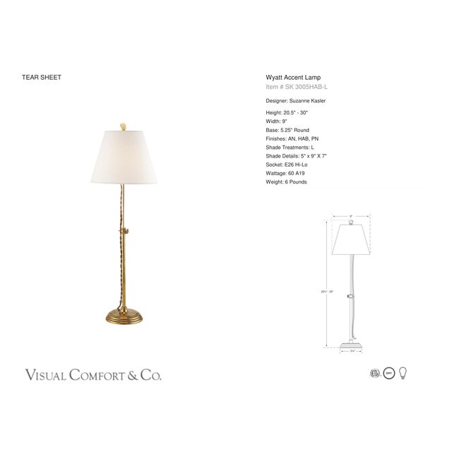 Suzanne Kasler by Visual Comfort Signature Wyatt Accent Lamp in Hand-Rubbed Antique Brass with Linen Shade Designer:...