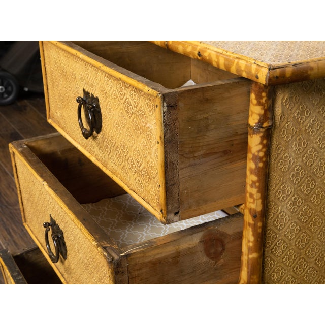 Small English 1920s Mottled Bamboo Three-Drawer Chest with Floral Décor For Sale - Image 11 of 12