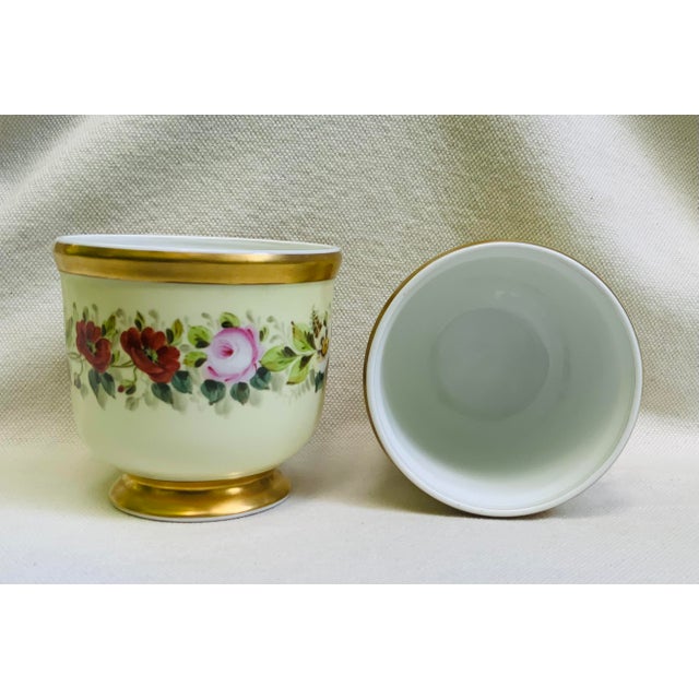 Vintage Hand-Painted Porcelain Cachepots, Floral With Gilt Rim - A Pair For Sale - Image 12 of 18