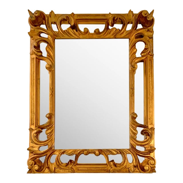 Mid-Century Modern Italian Rococo Gold Leaf Wall Mirror, Gilded Frame, 16"h For Sale