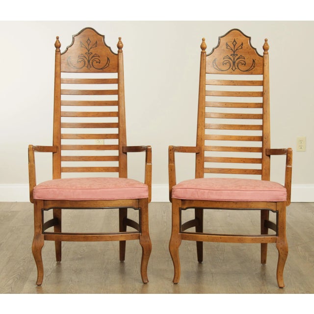 French Provincial Drexel 'Esperanto' Collection Vintage Ladder Back Armchairs - a Pair For Sale - Image 3 of 13