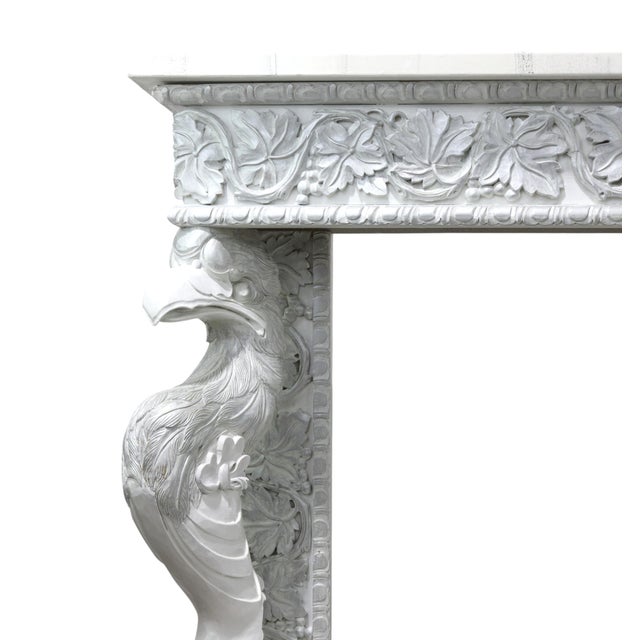 Wood Neoclassical White Console Table With Silver-Gilt Carvings and Mythical Bird Supports For Sale - Image 7 of 16